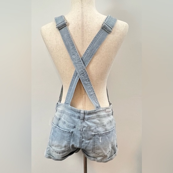 Dollhouse Juniors Sz 11 Denim Overalls Distressed Stretch Blue Short-alls NWT - Picture 6 of 16